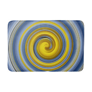 Yellow and blue spiral pattern bath mat