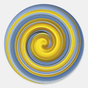 Yellow and blue spiral pattern classic round sticker