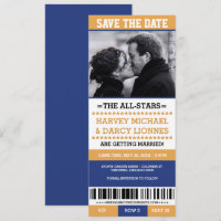 Yellow and Blue Sports Ticket Save the Date
