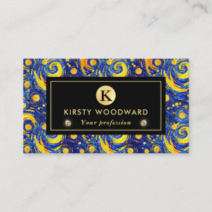 Yellow and Blue Starry Night Mosaic Glass Pattern Business Card