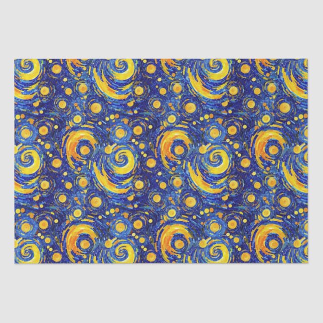 Yellow and Blue Starry Night Mosaic Glass Pattern Tissue Paper (Front)
