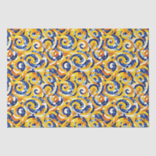 Yellow and Blue Starry Night Mosaic Glass Pattern Tissue Paper