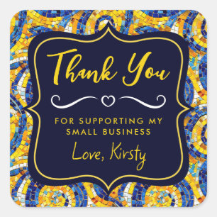 Yellow and Blue Starry Night Mosaic Small Business Square Sticker