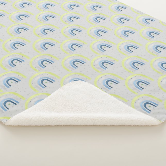 Yellow and Blue Stars and Rainbows Baby Boy  Sherpa Blanket (3/4)