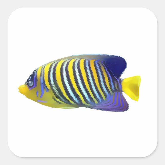 Yellow and Blue Stripe Tropical Fish Square Sticker (Front)