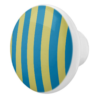 yellow and Blue Stripes Ceramic Knob