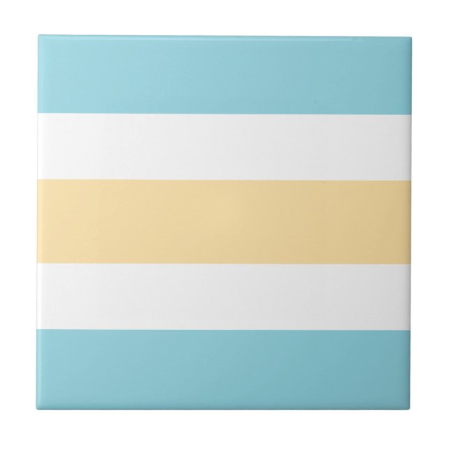 Yellow And Blue Stripes Ceramic Tile (Front)