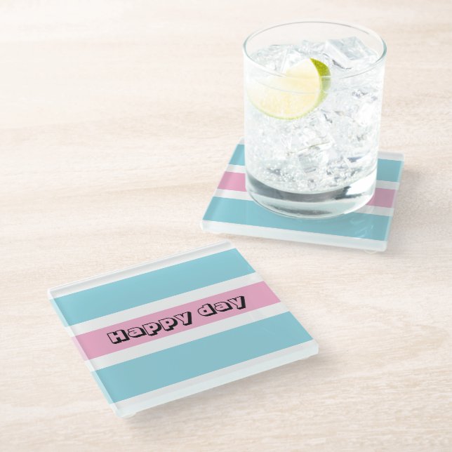 Yellow And Blue Stripes Glass Coaster (Angled)