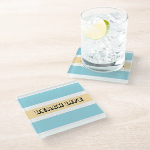 Yellow And Blue Stripes Glass Coaster