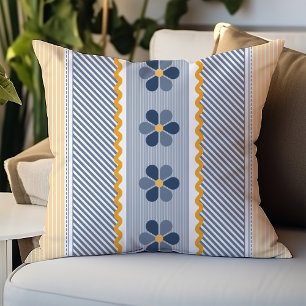 Yellow and Blue Stripes Pillow with Rick Rack