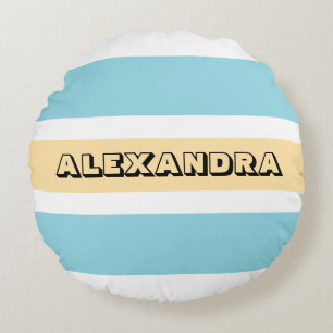 Yellow And Blue Stripes Round Pillow