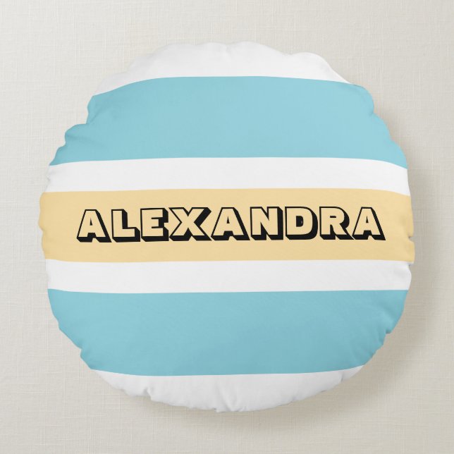 Yellow And Blue Stripes Round Pillow (Front)