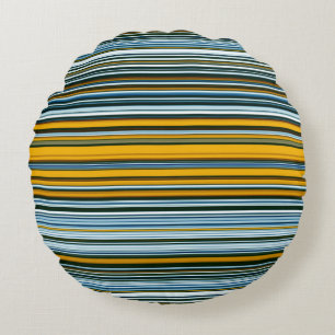 Yellow and Blue Stripes Round Pillow