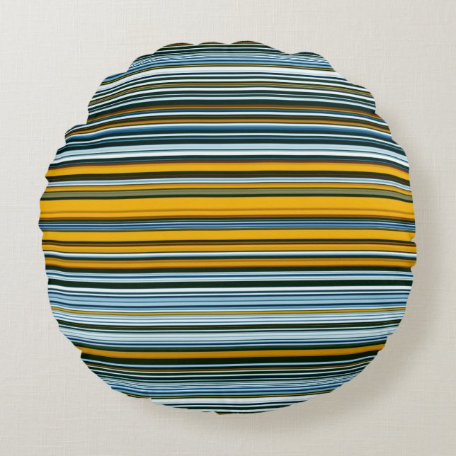 Yellow and Blue Stripes Round Pillow (Front)