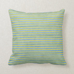 Yellow and Blue Stripes Throw Pillow
