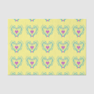 Yellow and Blue Swedish Folk Art Hearts Tissue Paper
