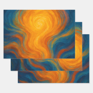 yellow and blue swirl sun energy abstract wrapping paper sheet