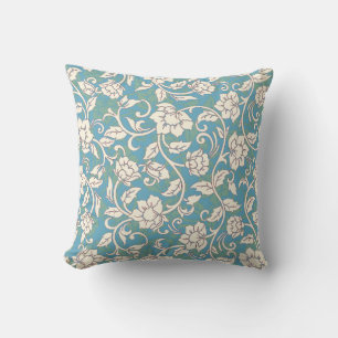 Yellow and Blue Swirling Flowers Throw Pillow