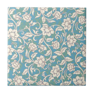 Yellow and Blue Swirling Flowers Tile