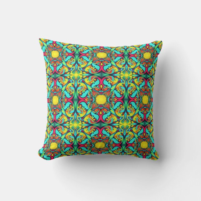 Yellow and Blue Throw Pillow (Front)