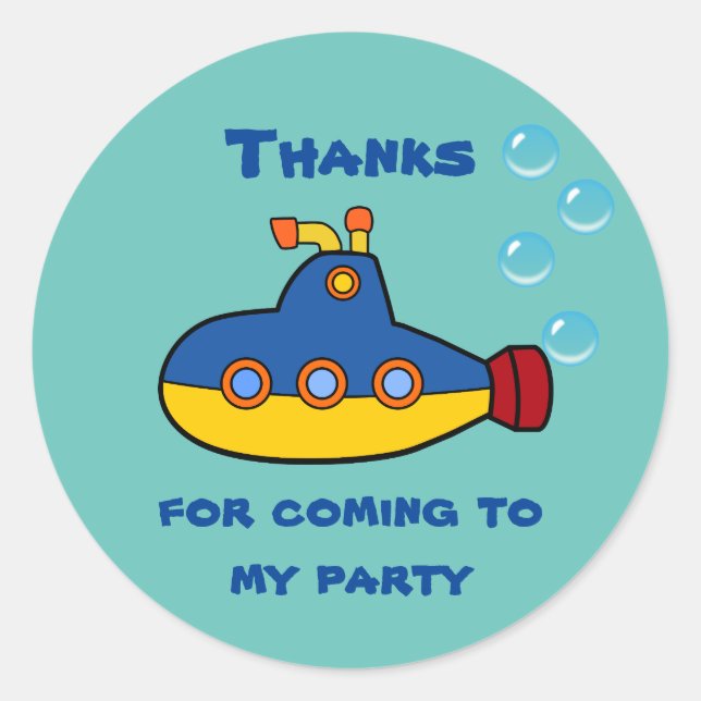 Yellow and Blue Toy Submarine Birthday Thank You Classic Round Sticker (Front)