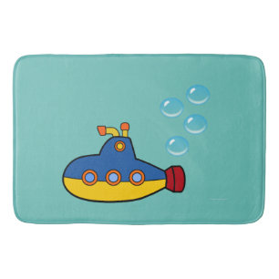 Yellow and Blue Toy Submarine with Water Bubbles Bath Mat
