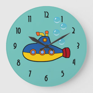 Yellow and Blue Toy Submarine with Water Bubbles Large Clock