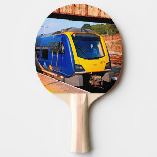 Yellow and blue train ping pong paddle