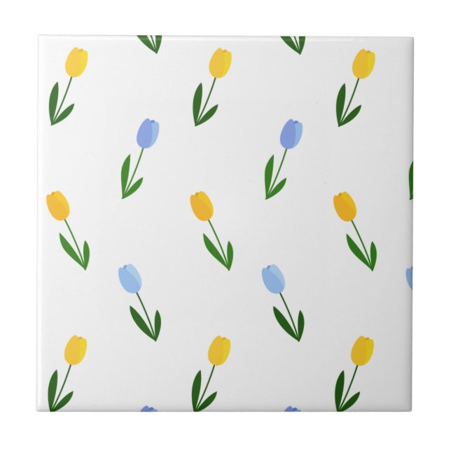 Yellow and Blue Tulip Flower Pattern Tile (Front)
