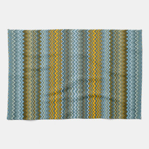 Yellow and Blue Wavy Stripes Kitchen Towel
