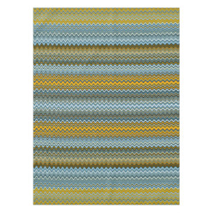 Yellow and Blue Wavy Stripes Tablecloth