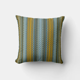 Yellow and Blue Wavy Stripes Throw Pillow
