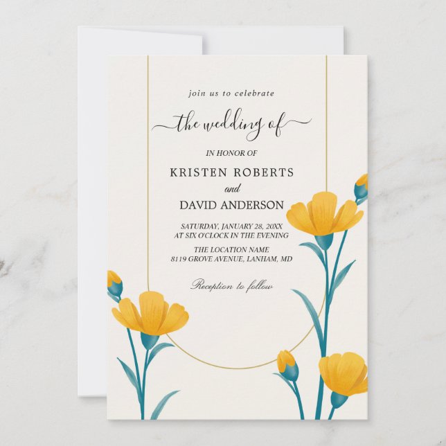 yellow and blue wedding invitation (Front)