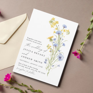Yellow and blue wildflower wedding invitation