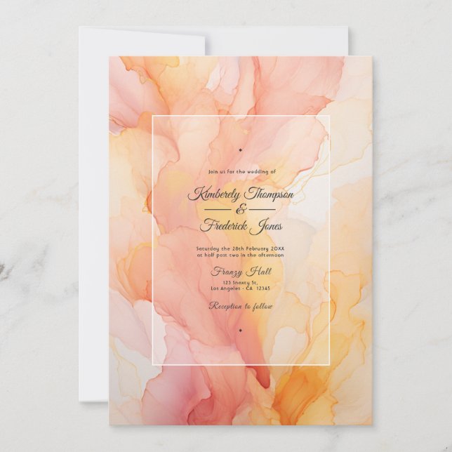 Yellow and Blush Ink Wedding Invitation (Front)