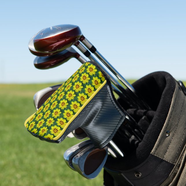 Yellow and Bronze Coreopsis Floral Pattern Golf Head Cover (In Situ)