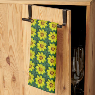 Yellow and Bronze Coreopsis Floral Pattern Kitchen Towel