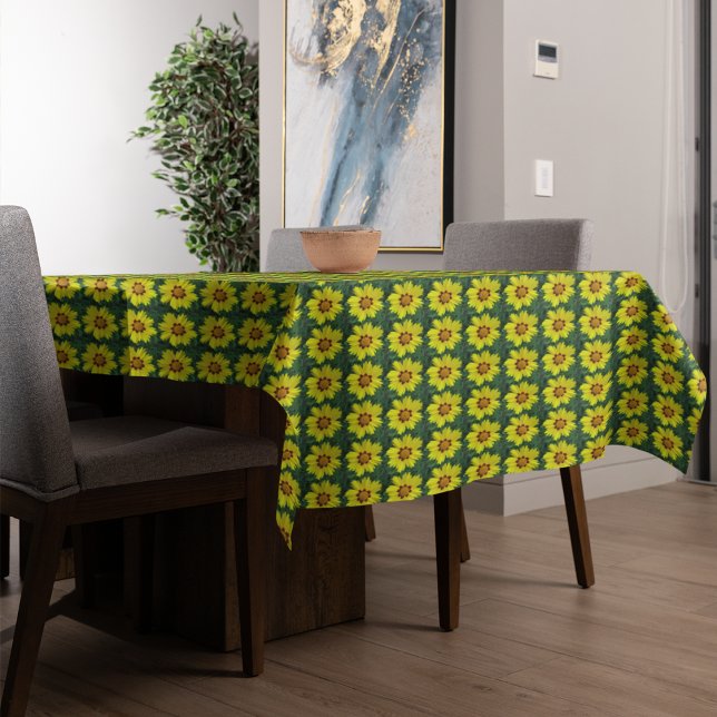 Yellow and Bronze Coreopsis Floral Pattern Tablecloth (In Situ Table)