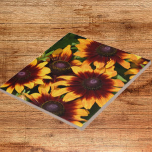 Yellow and Bronze Rudbeckias Floral Tile