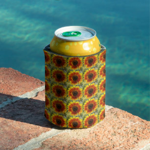 Yellow and Bronze Sunflower Floral Pattern Can Cooler