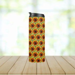 Yellow and Bronze Sunflower Floral Pattern Thermal Tumbler