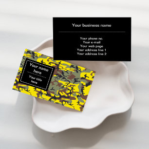 Yellow and Brown Camo, Camouflage, Military, Army Business Card
