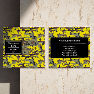 Yellow and Brown Camo, Camouflage, Military, Army Square Business Card
