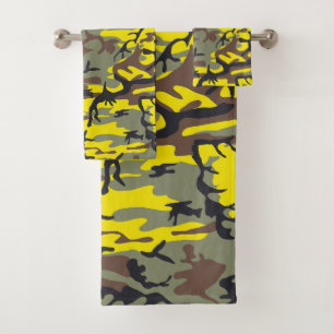 Yellow and Brown Camouflage, Military, Army Bath Towel Set