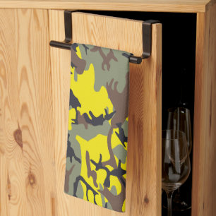 Yellow and Brown Camouflage, Military, Army Kitchen Towel