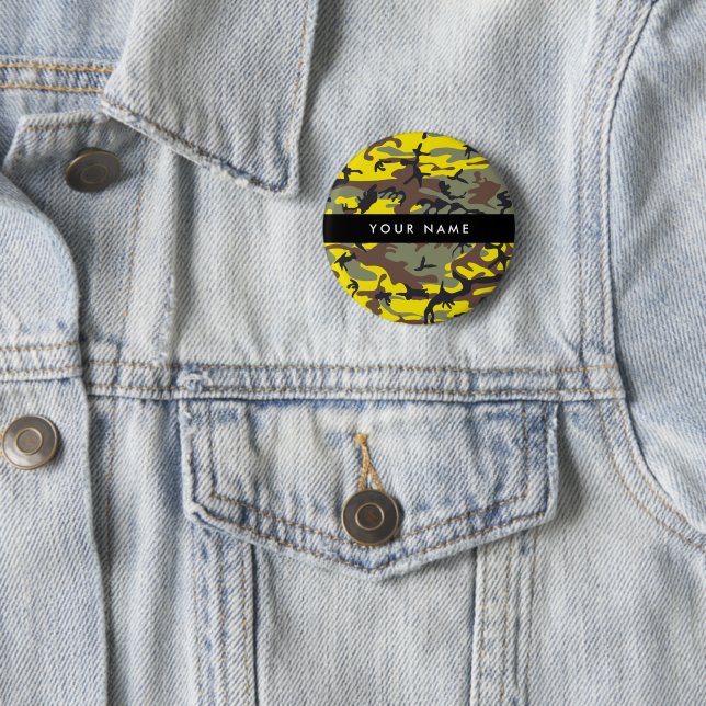 Yellow and Brown Camouflage Your name Personalize 2 Inch Round Button (In Situ)