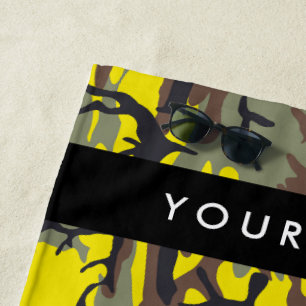 Yellow and Brown Camouflage Your name Personalize Beach Towel