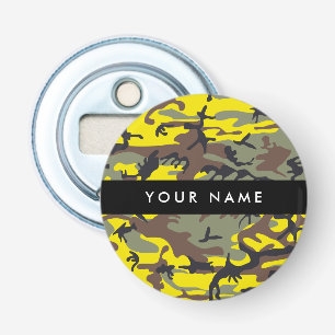 Yellow and Brown Camouflage Your name Personalize Bottle Opener
