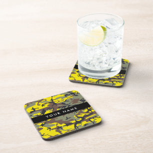 Yellow and Brown Camouflage Your name Personalize Coaster