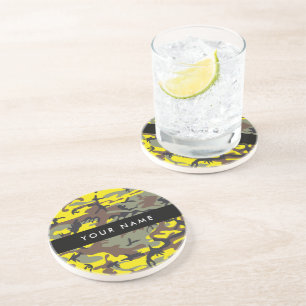 Yellow and Brown Camouflage Your name Personalize Coaster